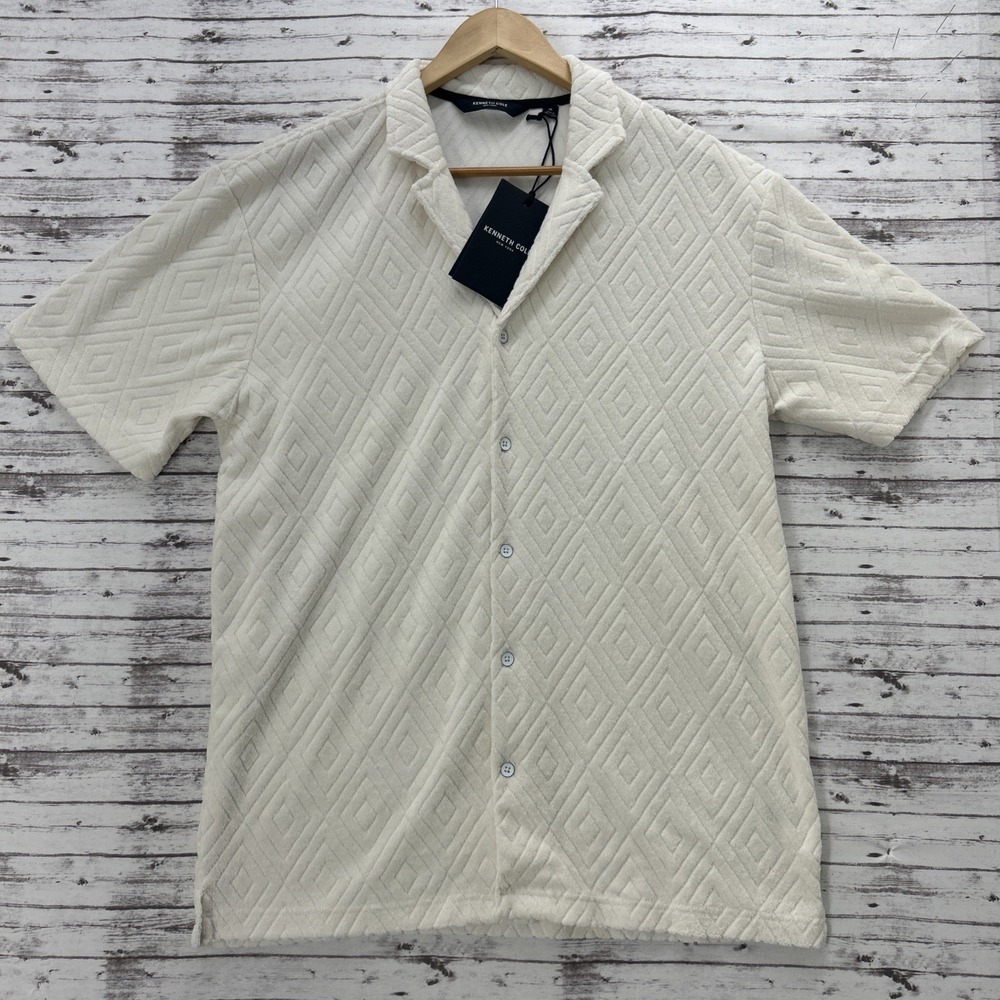 Kenneth Cole The Short Sleeve Terry Shirt Men XL Techni-Cole Camel Diamond Beige